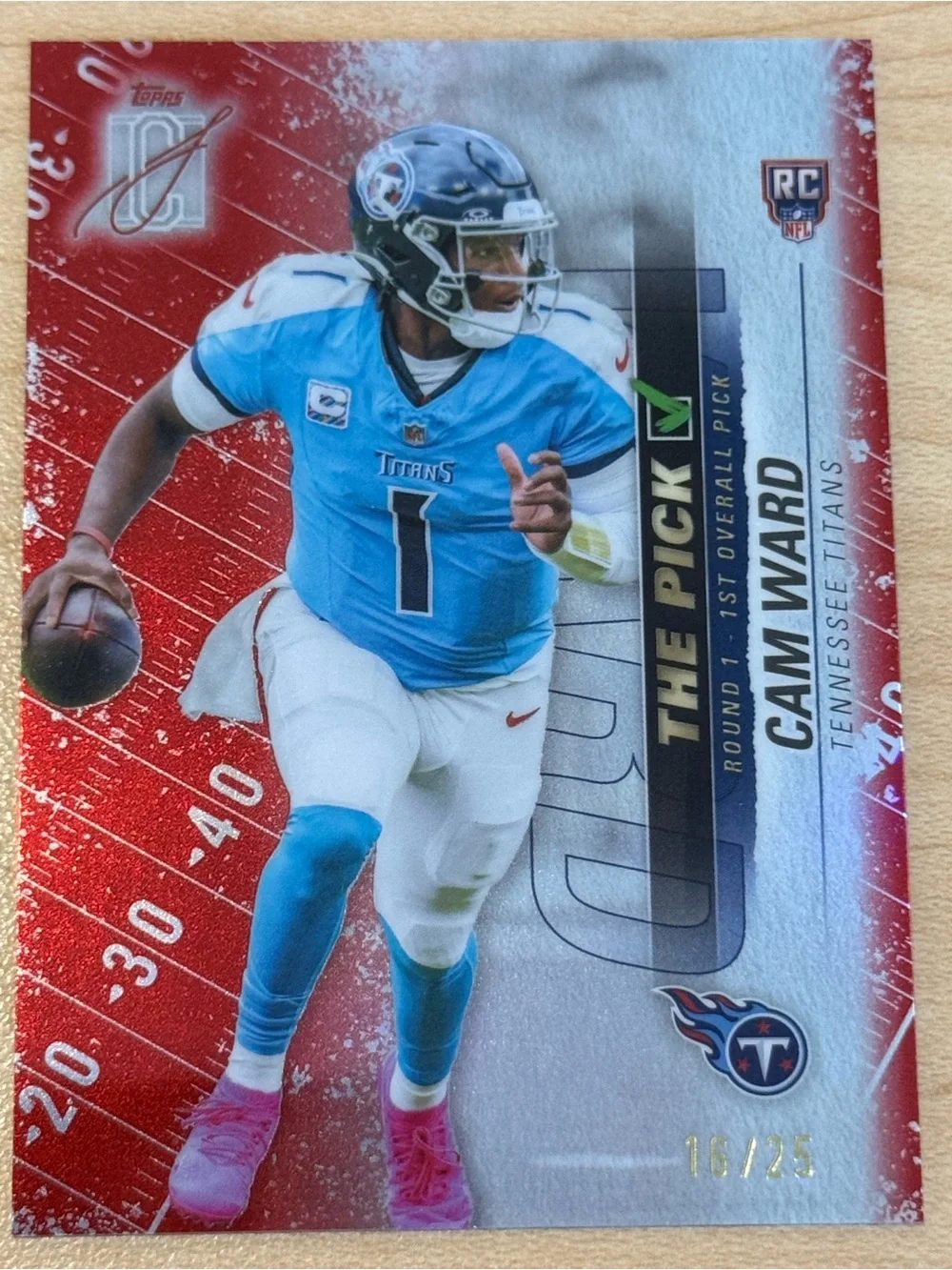 2025 Topps Signature Class Football - Cam Ward The Pick (Red) /25 RC